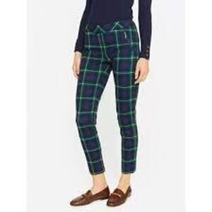 J. McLaughlin Ross Pants Regimental Plaid Blue Green Elastic Waist Women 12